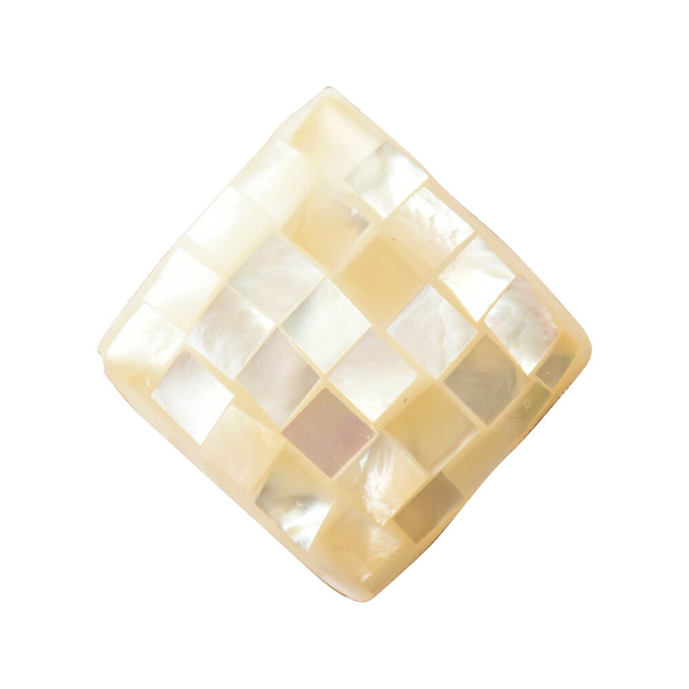 モザイクシェル スクエア斜め穴　ホワイト（22×22×8mm・1個）【アクセサリーパーツ/ハンドメイド/手芸/..