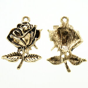 ピューターチャーム バラ アンティークゴールド 17×22mm（カンを除く） 2個 アクセサリーパーツ