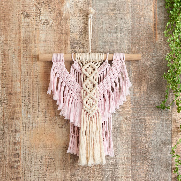 キット/結び模様が美しいマクラメのタペストリー2 エターナル～ホワイト＆ピンク【手作りタペストリー/..