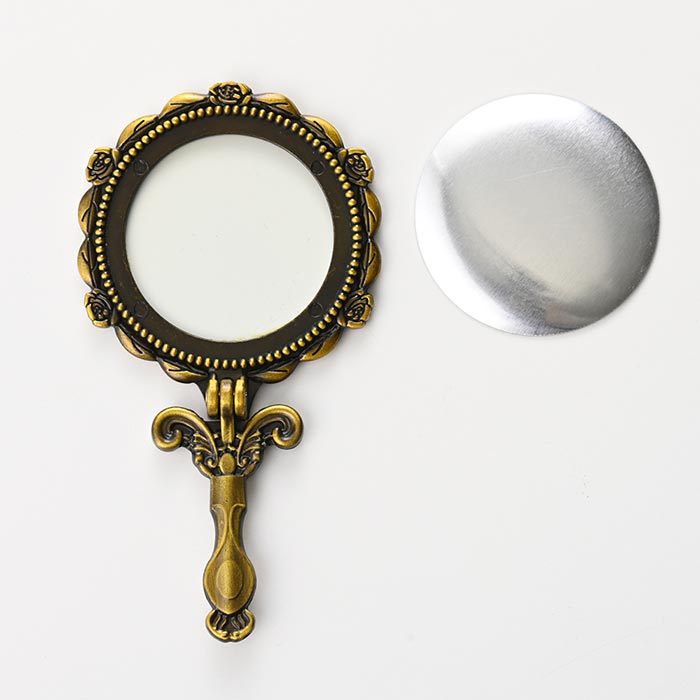 刺繍・レジンベース/アンティーク調手鏡　ラウンド（お椀型板） 金古美【手芸/DIY/ハンドメイド/ビーズ..