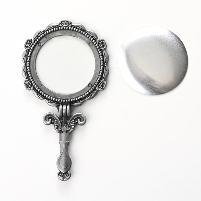 刺繍・レジンベース/アンティーク調手鏡　ラウンド（お椀型板） 銀古美【手芸/DIY/ハンドメイド/ビーズ..