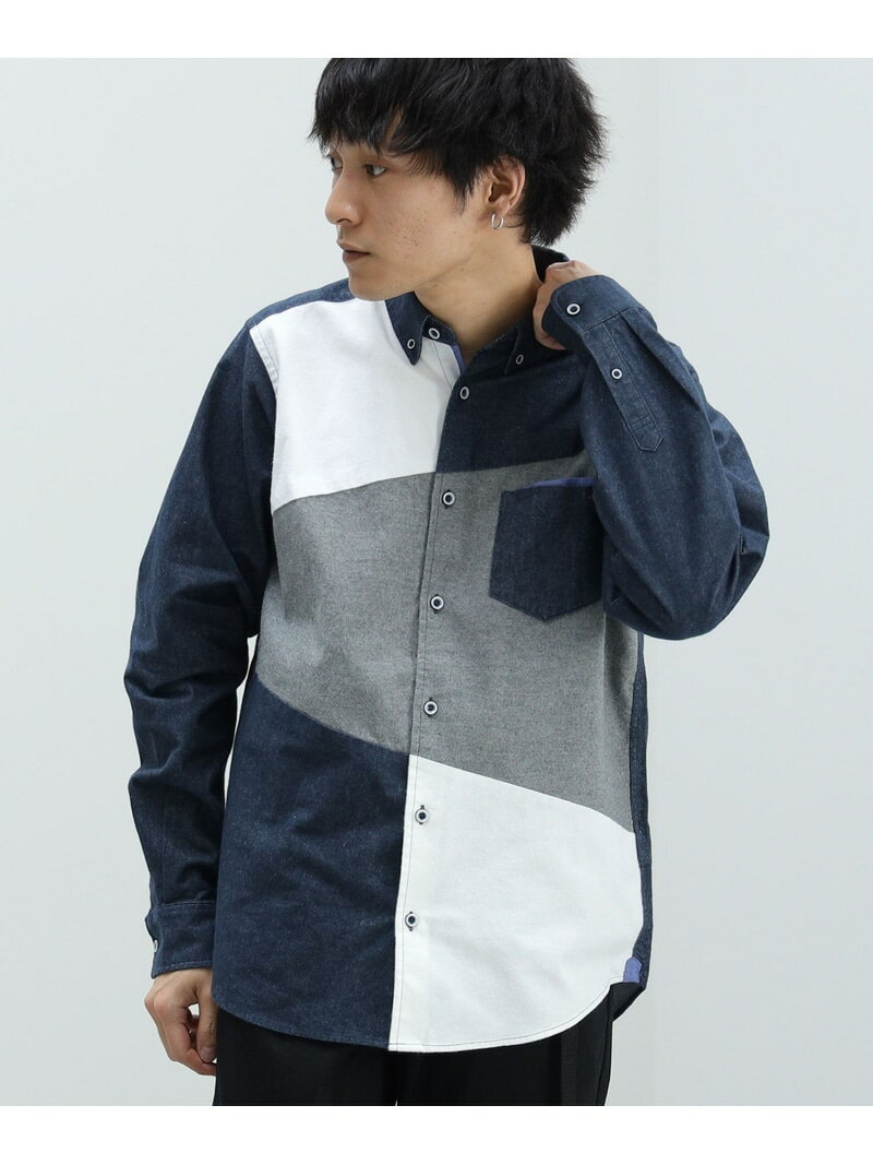 【SALE／40%OFF】トライアングル 切替 ネルシャツ BEAMS HEART MEN ビームス アウトレット トップス シャツ・ブラウス ネイビー ベージュ【RBA_E】【送料無料】[Rakuten Fashion]のサムネイル