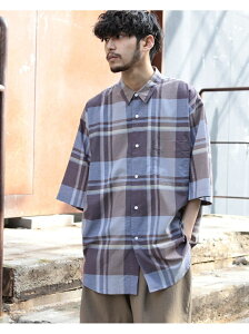 【SALE／50%OFF】BEAMS / コットン シルク チェック イージー シャツ BEAMS MEN ビームス アウトレット シャツ/ブラウス 長袖シャツ パープル グリーン【RBA_E】【送料無料】[Rakuten Fashion]