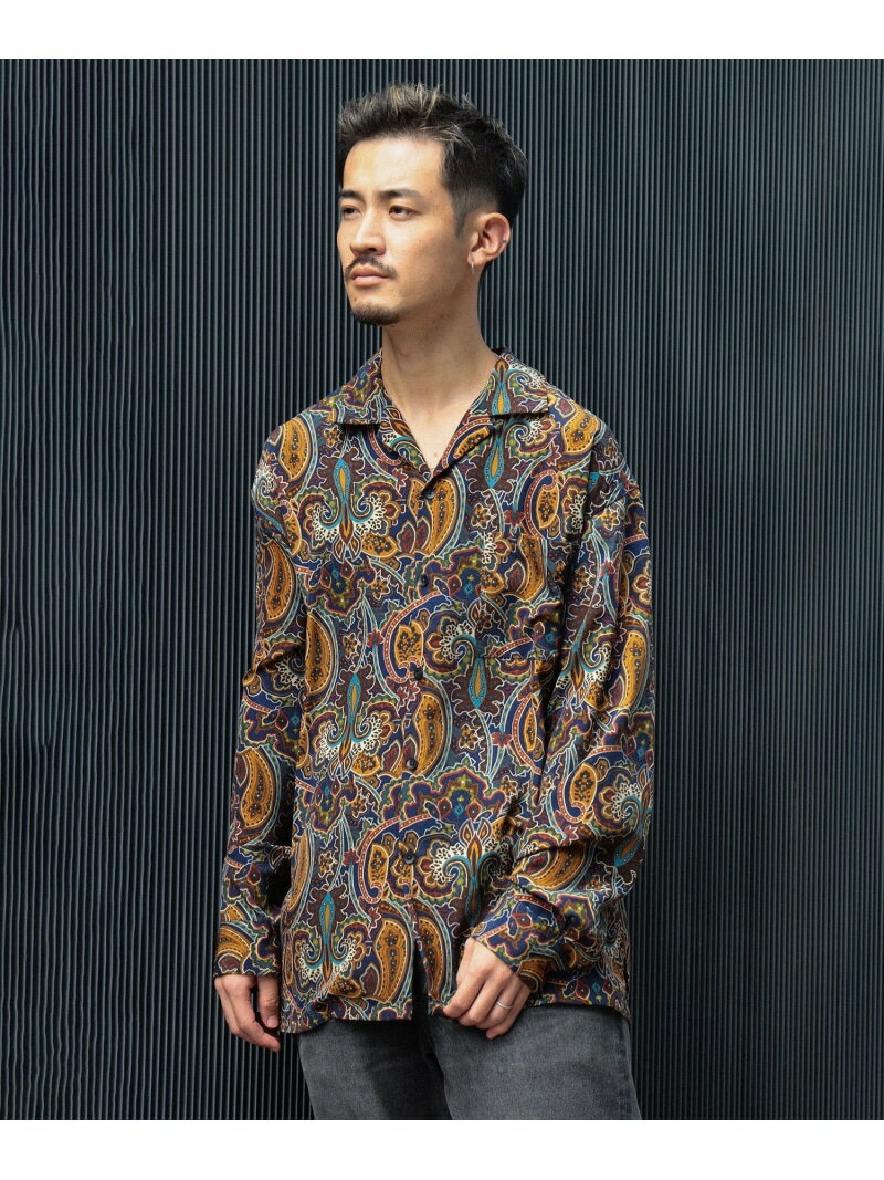 【SALE／40%OFF】BEAMS / プリント オープンカラー シャツ BEAMS ビームス アウトレット トップス シャツ・ブラウス ネイビー ブラウン【RBA_E】【送料無料】[Rakuten Fashion]のサムネイル