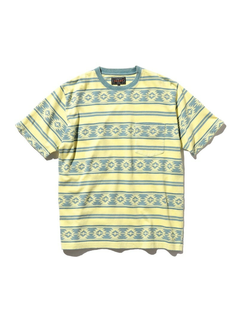 【SALE／30%OFF】Pocket Tee Indigo Jacquard Stripe BEAMS PLUS ビームス アウトレット トップス カットソー・Tシャツ イエロー ネイビー【RBA_E】【送料無料】[Rakuten Fashion]のサムネイル