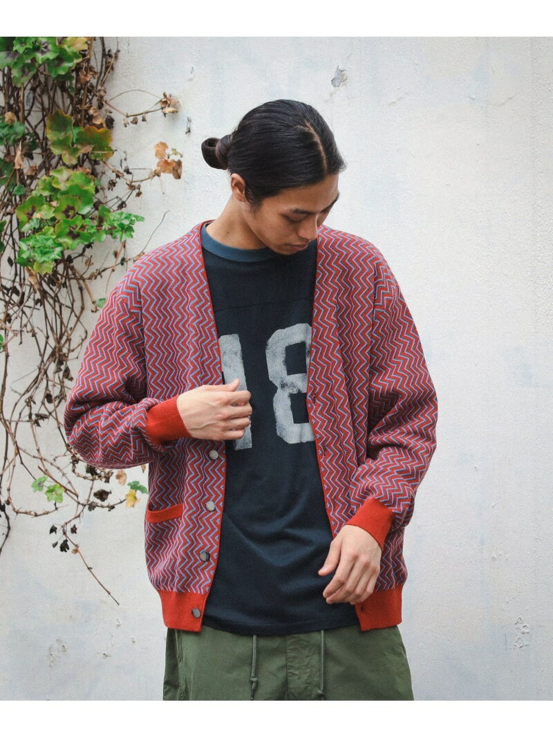 【SALE／70%OFF】BEAMS / ジグザグ ジャカード カーディガン BEAMS ビームス アウトレット トップス カーディガン グリーン ブラウン【RBA_E】【送料無料】[Rakuten Fashion]