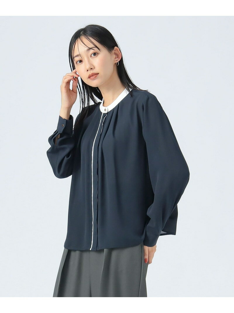 【SALE／50%OFF】【洗濯機洗い可】配色 バンドカラー ブラウス 25AW 長袖 オンオフ兼用 通勤 お仕事 BEAMS HEART WOMEN ビームス ハート トップス シャツ・ブラウス グレー ホワイト ネイビー【RBA_E】[Rakuten Fashion]