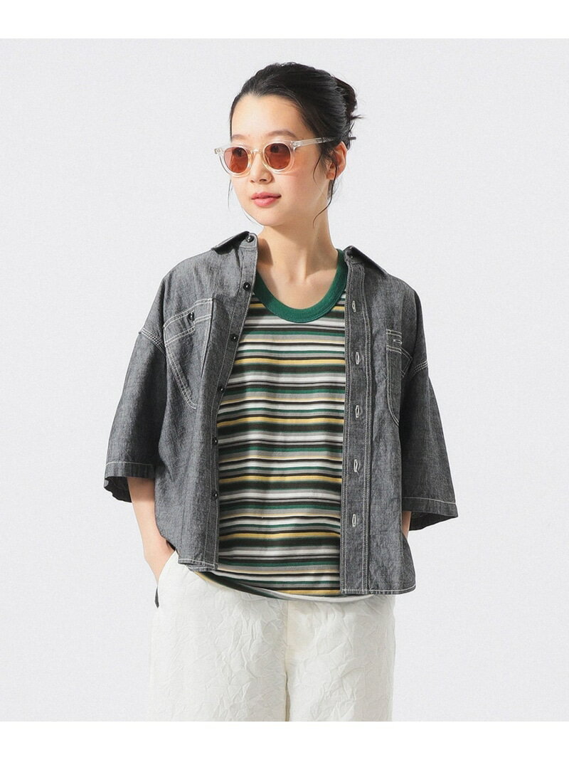 樂天商城 - シャンブレー ショートスリーブ BEAMS BOY ビームス ウイメン トップス シャツ・ブラウス ブラック ネイビー【送料無料】[Rakuten Fashion]