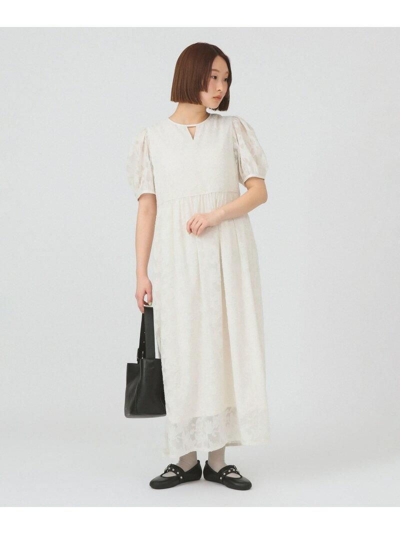 乐天商城 - ジャガード パフスリーブ ワンピース Ray BEAMS ビームス ウイメン ワンピース・ドレス その他のワンピース・ドレス ブラック ホワイト【送料無料】[Rakuten Fashion]
