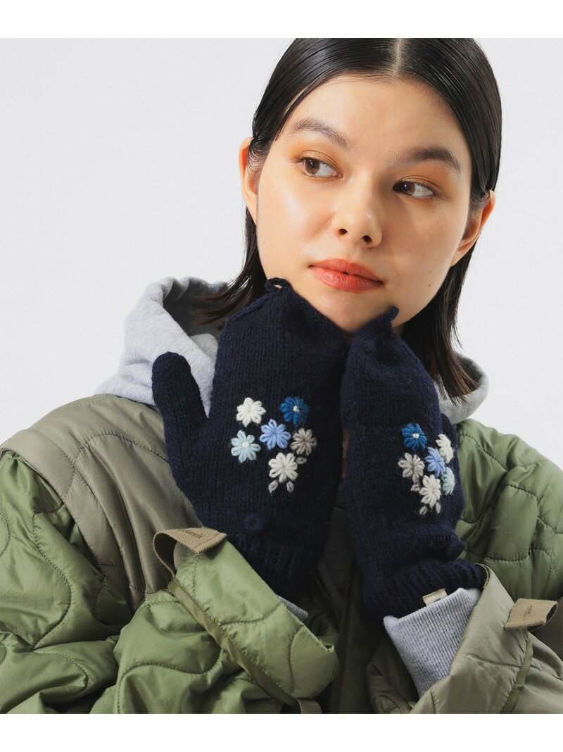 【再入荷！/ ロングヒット】手編み フラワー刺繍 ミトン 25AW 冬小物 手袋 BEAMS BOY ビームス ウイメン ファッション雑貨 手袋 ホワイト ネイ...