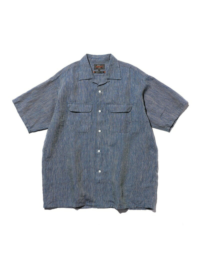 Open Collar Indigo Linen Stripe BEAMS PLUS ビームス メン ...