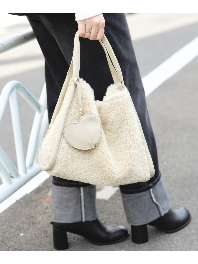 ハート ポーチ付 ボア トートバッグ BEAMS HEART WOMEN ビームス ハート バッグ トートバッグ ホワイト ブラック ベージュ【送料無料】[Rakuten Fashion]