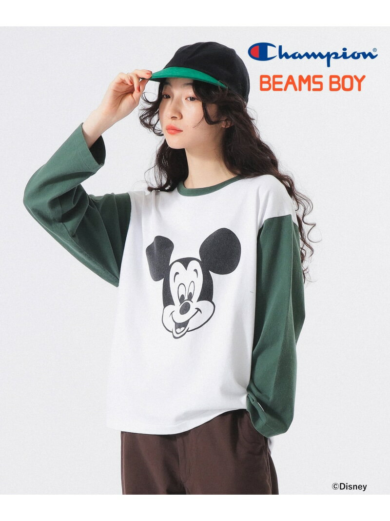 【別注】Champion / ミッキーマウス / フットボール Tシャツ 25AW ディズニー大人カジュアル ラグランT BEAMS BOY ビームス ウイメン トップス カットソー・Tシャツ ネイビー グリーン ブラック【送料無料】[Rakuten Fashion]