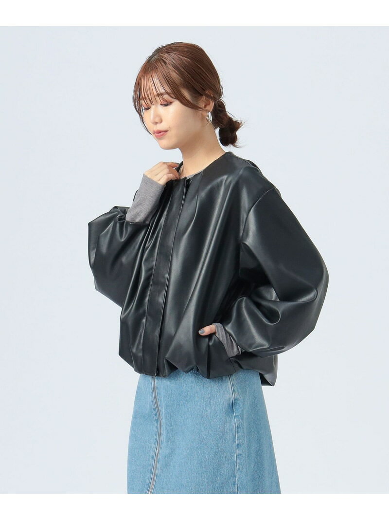 【SALE／50%OFF】【WEB限定】フェイクレザー コクーン ブルゾン BEAMS HEART WOMEN ビームス ハート ジャケット・アウター ブルゾン・ジャンパー ブラック【RBA_E】【送料無料】[Rakuten Fashion]
