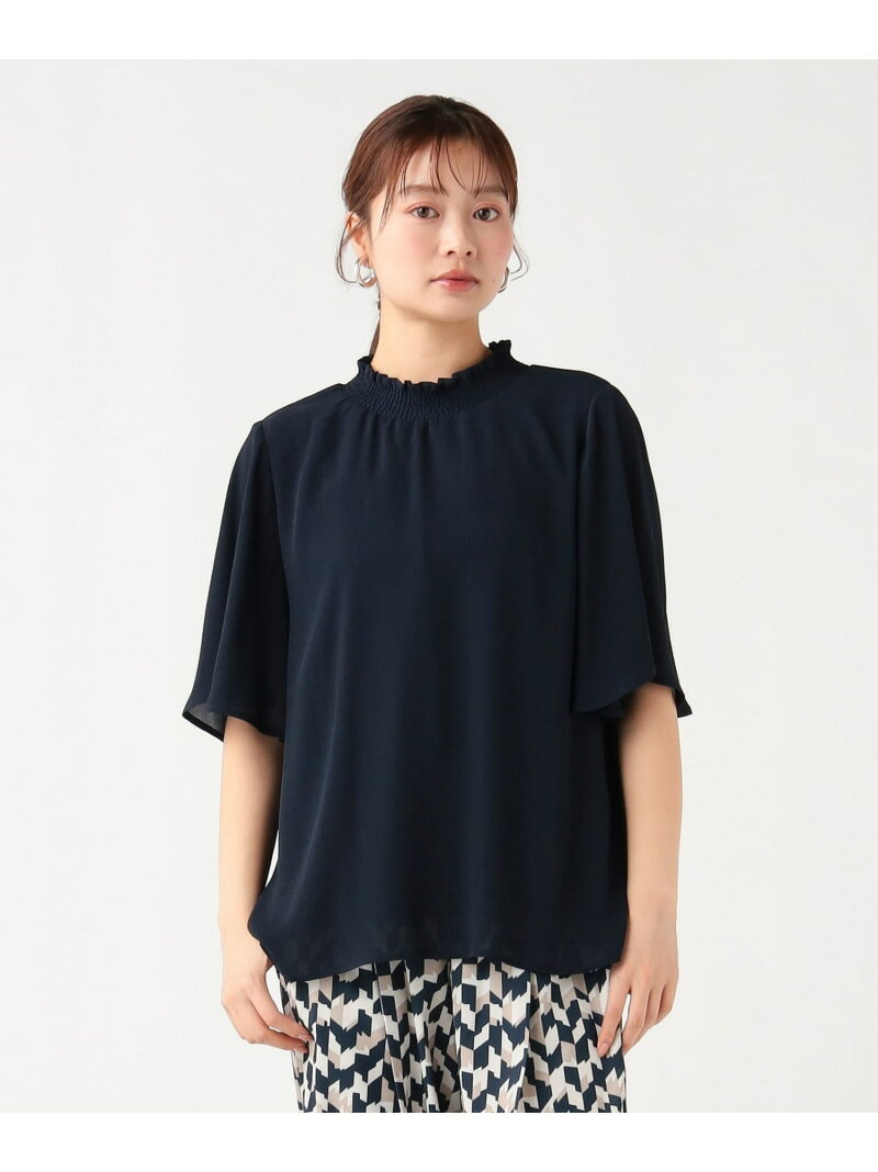 Rakuten - 楊柳 ハイネック プルオーバー 26SS ウォッシャブル きれいめ オンオフ兼用 ギャザー BEAMS HEART WOMEN ビームス ハート トップス シャツ・ブラウス ホワイト ネイビー【送料無料】[Rakuten Fashion]