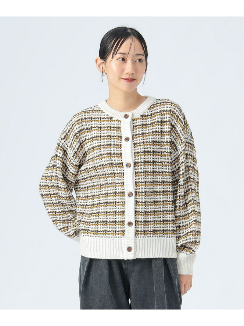 チェック ジャカード クルー カーディガン BEAMS HEART WOMEN ビームス ハート トップス カーディガン ブラック ブラウン【送料無料】[Rakuten Fashion]