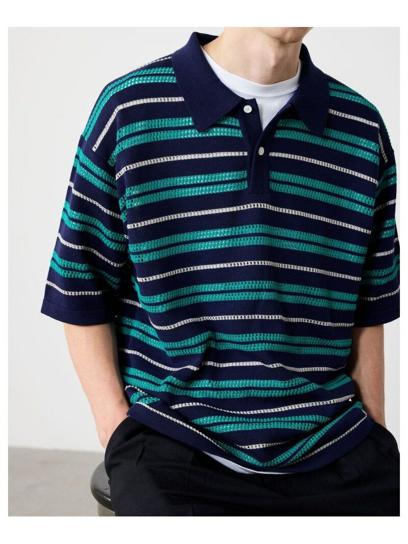 BEAMS｜12 Gauge Border Polo Shirt｜メンズ ニットポロシャツ｜ボーダー柄｜リラックスフィット｜ドライタッチ 上品｜春夏 BEAMS ビームス メン トップス ポロシャツ ブラウン ネイビー【送料無料】[Rakuten Fashion]
