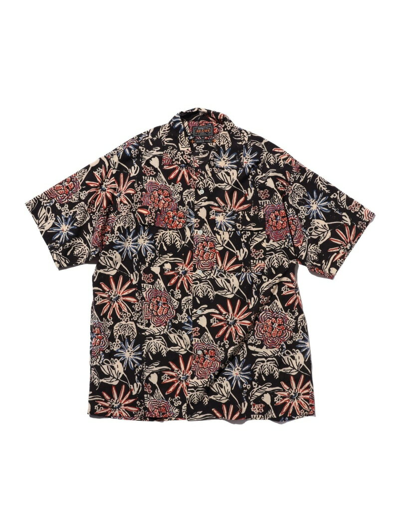 Open Collar Block Print 2 BEAMS PLUS ビームス メン トップス シャツ・ブラウス ブラック【送料無料】[Rakuten Fashion]