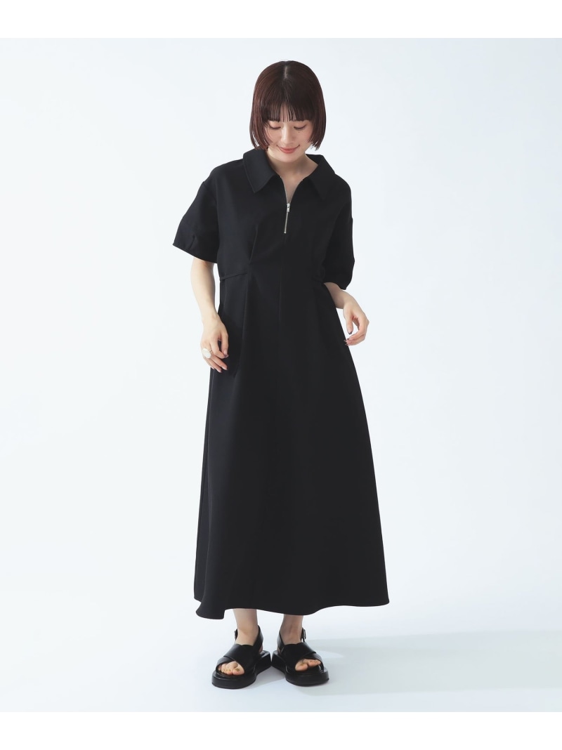 ハーフ ジップ シャツ ワンピース Ray BEAMS ビームス ウイメン ワンピース・ドレス ワンピース ブラック ホワイト【送料無料】[Rakuten Fashion]