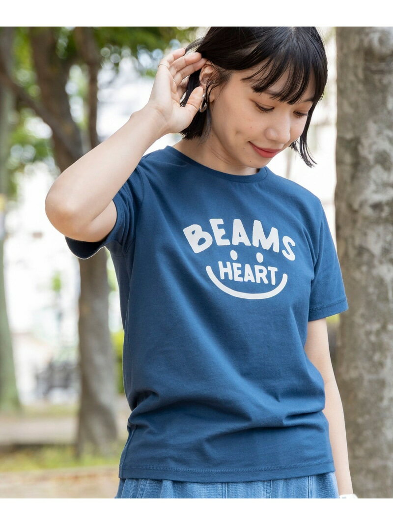 BEAMS HEART / スマイル ロゴTシャツ＜WOMEN＞ 24SS イージーケア BEAMS HEART WOMEN ビームス ハート トップス カットソー・Tシャツ ネイビー ホワイト グリーン ブルー パープル*