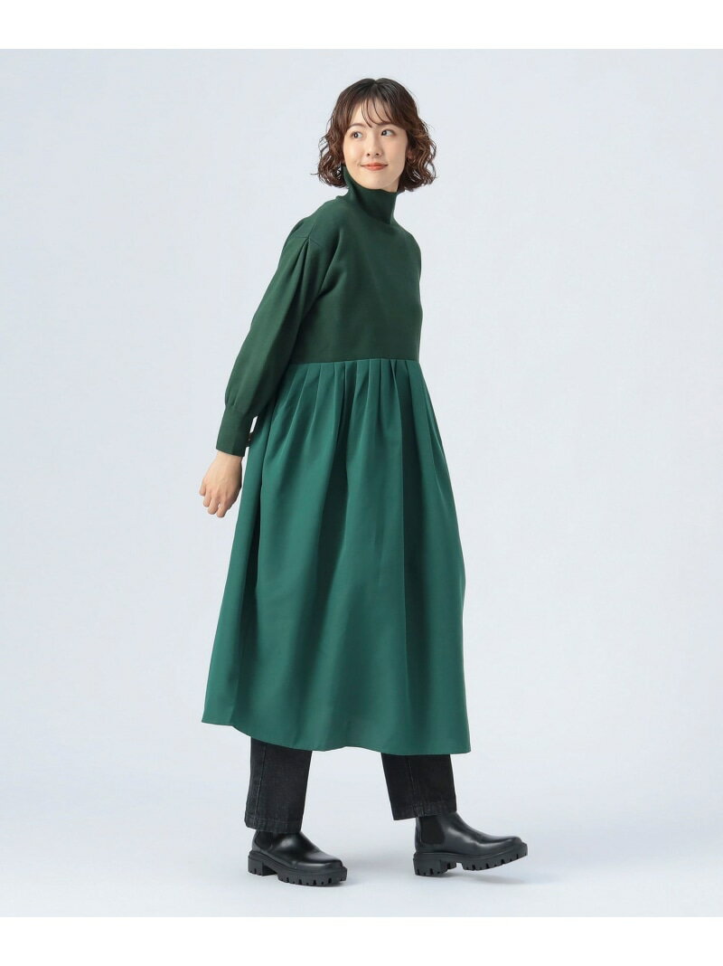 タートルネック ニット * 異素材 ワンピース BEAMS HEART WOMEN ビームス ハート ワンピース・ドレス その他のワンピース・ドレス グリーン ブラウン ブラック【送料無料】[Rakuten Fashion]のサムネイル
