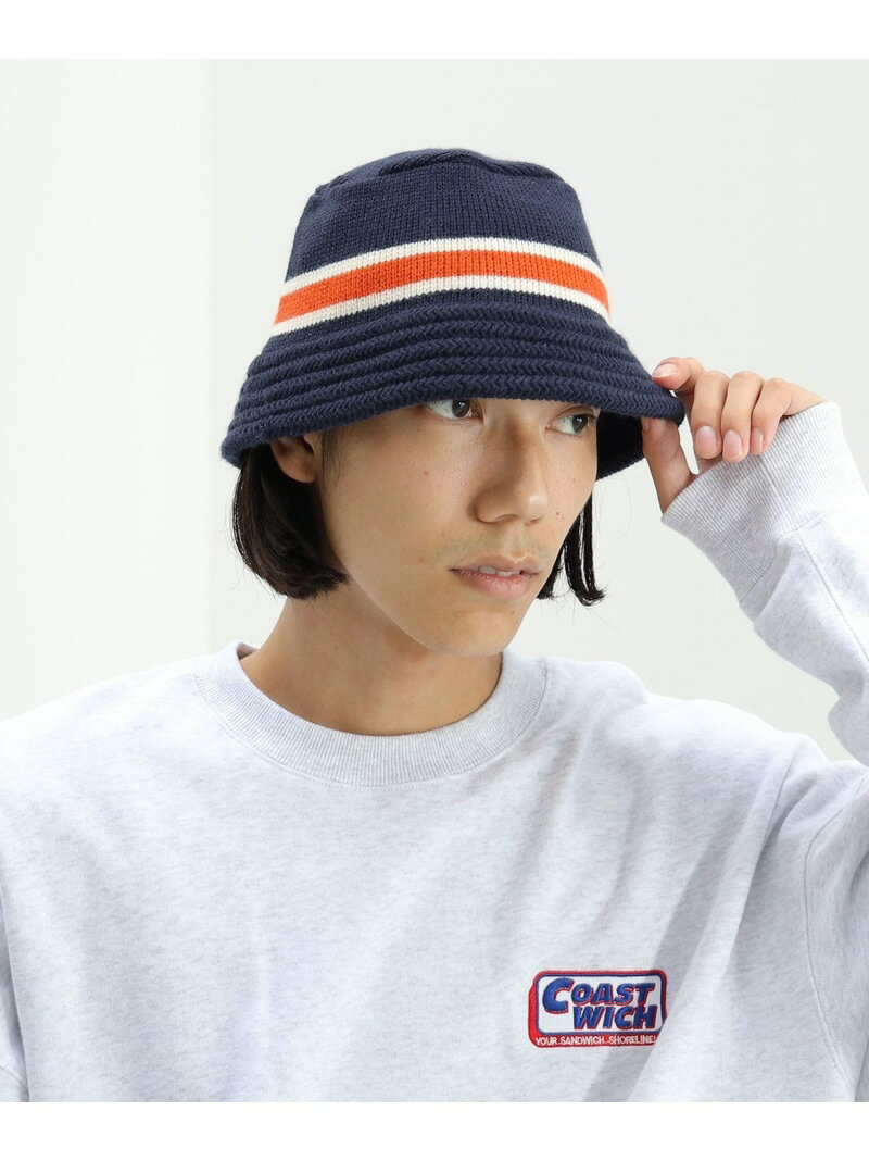 ビームス 帽子 メンズ BEAMS HEART / ライン ニット バケットハット BEAMS HEART MEN ビームス ハート 帽子 ハット ネイビー ブラック[Rakuten Fashion]