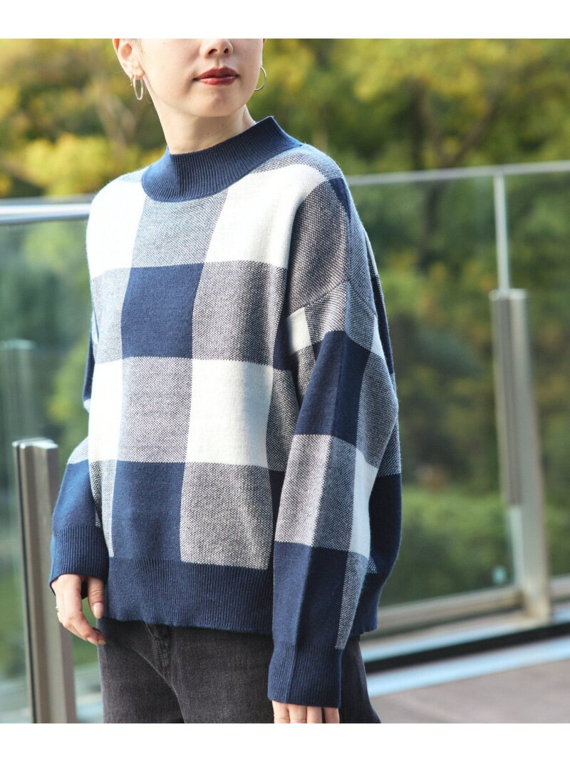 ジャカード チェック柄 ニット BEAMS HEART WOMEN ビームス ハート トップス ニット ネイビー イエロー ブラウン【送料無料】[Rakuten Fashion]