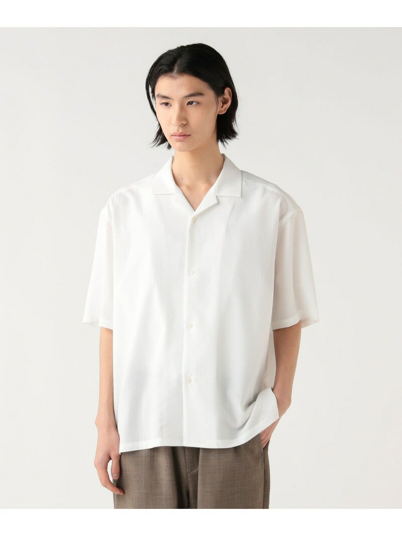 ポリエステル 楊柳 オープンカラー シャツ BEAMS HEART MEN ビームス ハート トップス シャツ・ブラウス ネイビー ホワイト【先行予約】*【送料無料】[Rakuten Fashion]