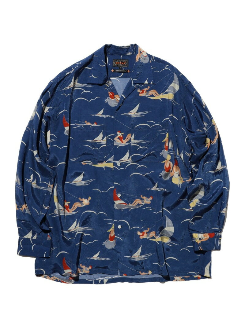 Open Collar Cupro Print BEAMS PLUS ビームス メン トップス シャツ・ブラウス ブルー【送料無料】[Rakuten Fashion]