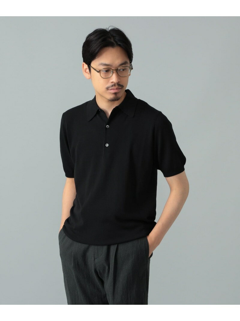 MORGANO / コットン ショートスリーブ ニット ポロシャツ BEAMS F ビームス メン トップス ポロシャツ ブラウン ブラック ネイビー パープル