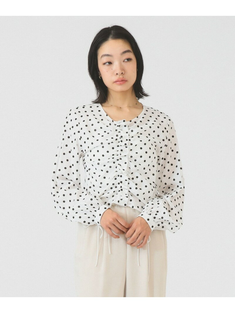 Rakuten - ドット センター ギャザー ブラウス Ray BEAMS ビームス ウイメン トップス シャツ・ブラウス ホワイト ブラウン【送料無料】[Rakuten Fashion]