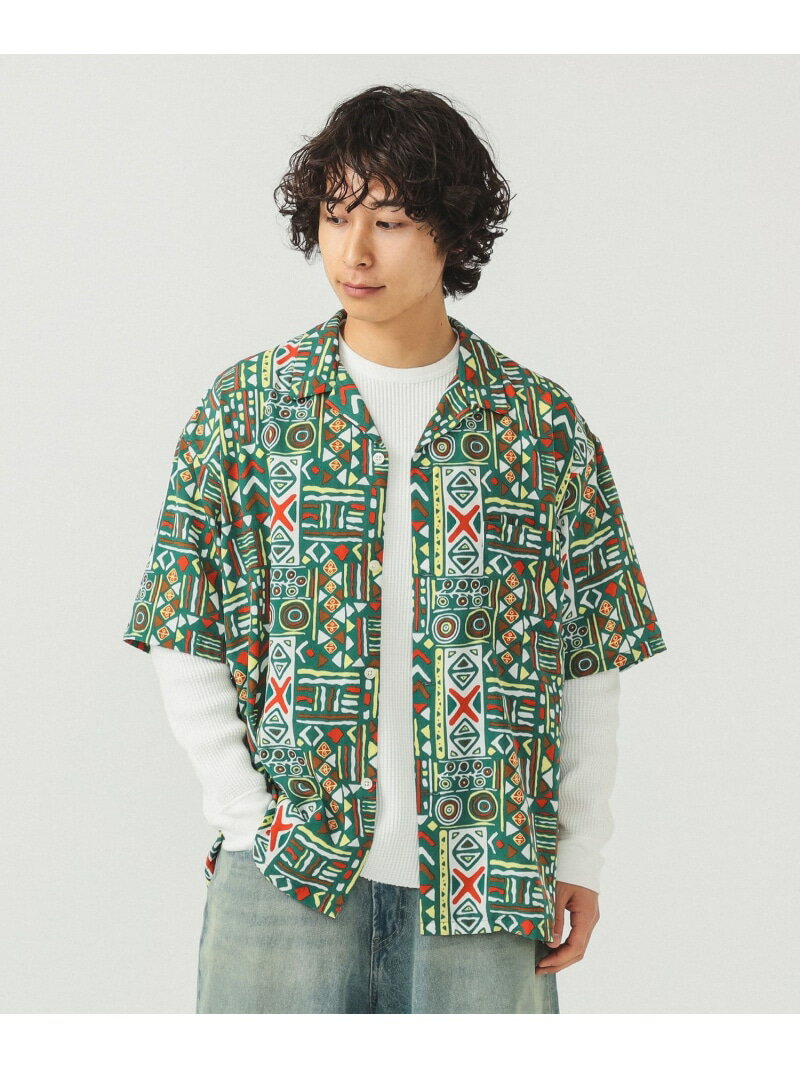 【SALE／40%OFF】ジオメトリックプリント オープンカラーシャツ BEAMS ビームス メン トップス シャツ・ブラウス ホワイト グリーン【RBA_E】【送料無料】[Rakuten Fashion]のサムネイル