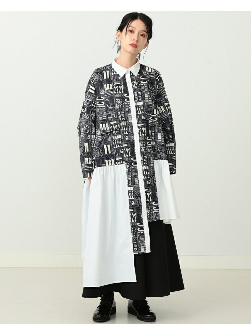 Carolina Glaser ロゴプリント シャツワンピース Carolina Glaser カロリナ グレイサー ワンピース シャツワンピース ベージュ ブラック Sale 大得価 好評を持っているおもちゃなどはリーズナブルな価格で通販中 インテリア 寝具 収納 インナー 下着 ナイトウェアを