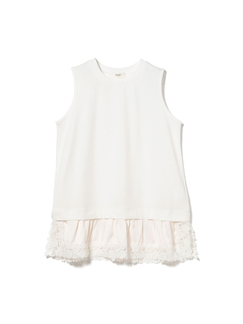 裾 レース サテン プルオーバー BEAMS HEART WOMEN ビームス ハート トップス カットソー・Tシャツ ホワイト ブラック【送料無料】[Rakuten Fashion]