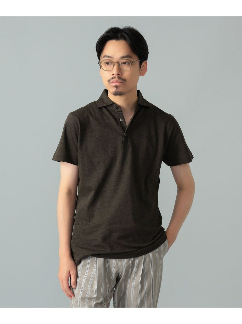 MORGANO / コットン カノコ ショートスリーブ ポロシャツ BEAMS F ビームス メン トップス ポロシャツ ベージュ ネイビー