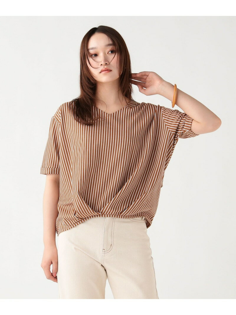 乐天商城 - ストライプ ジャカード カットソー 26SS ウォッシャブル BEAMS HEART WOMEN ビームス ハート トップス カットソー・Tシャツ ネイビー ブラウン【送料無料】[Rakuten Fashion]