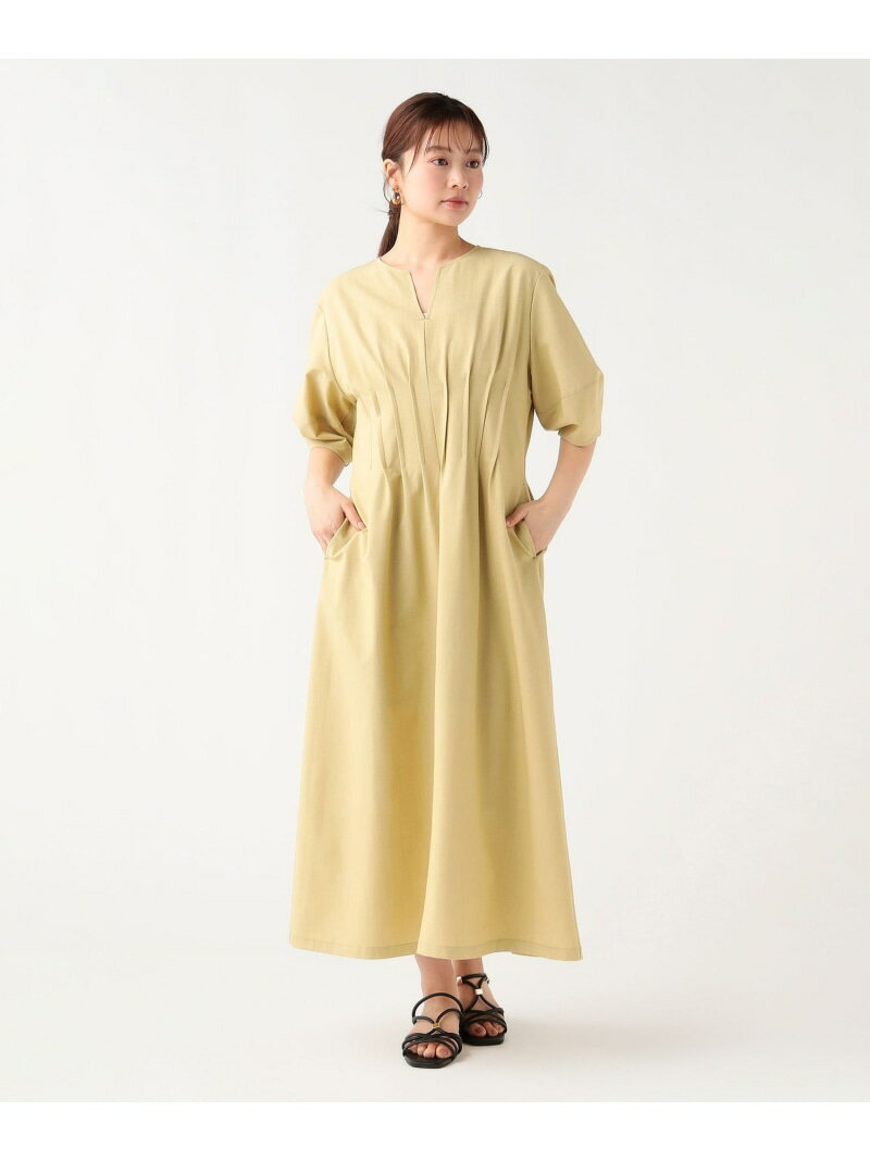 メニー タック ワンピース 26SS ウォッシャブル 旅行 BEAMS HEART WOMEN ビームス ハート ワンピース・ドレス ワンピース イエロー ネイビー【送料無料】[Rakuten Fashion]