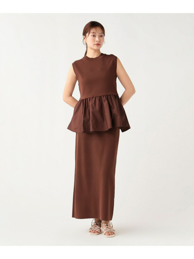異素材 ペプラムニット ワンピース(セットアイテム) 26SS BEAMS HEART WOMEN ビームス ハート ワンピース・ドレス その他のワンピース・ドレス ネイビー ブラウン【送料無料】[Rakuten Fashion]