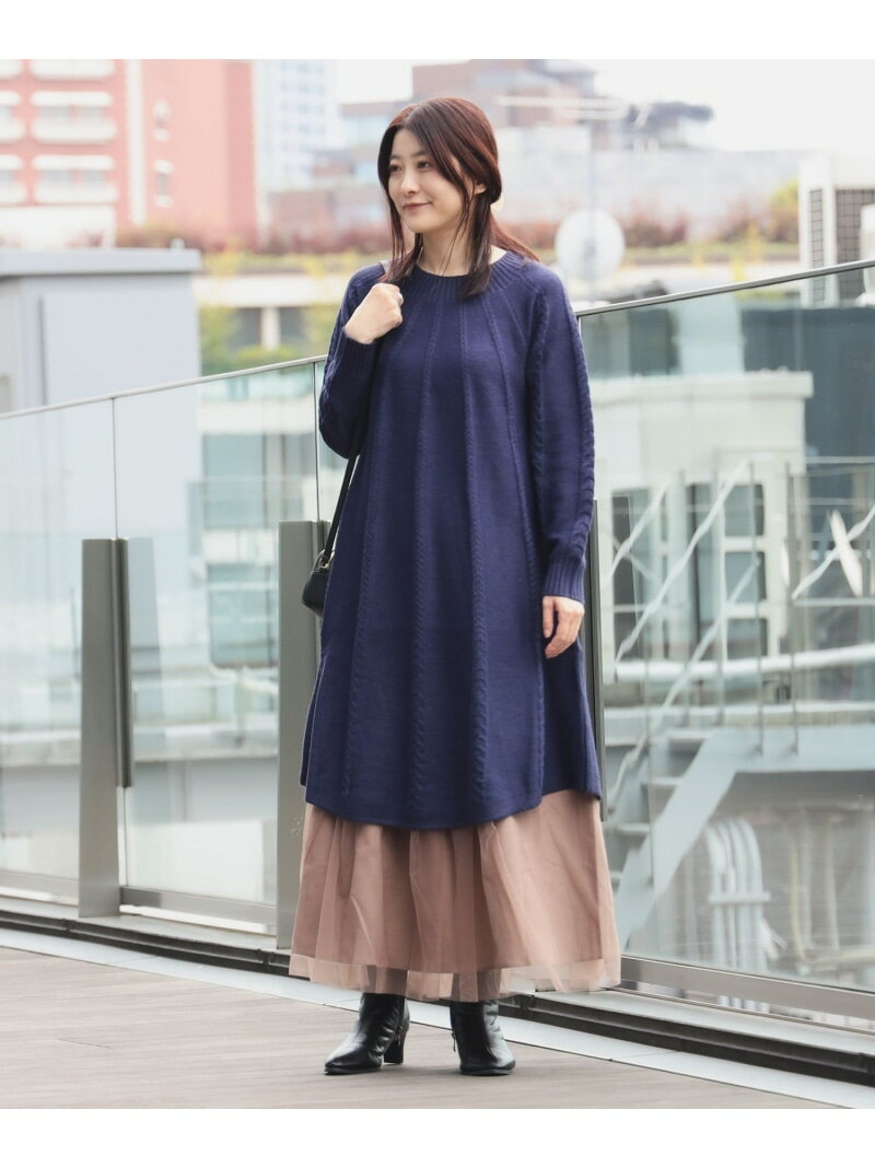 【SALE／20%OFF】ケーブル編み フレア ニットワンピース(手洗い可能) BEAMS HEART WOMEN ビームス ハート ワンピース・ドレス ワンピース ブラウン ネイビー【RBA_E】【送料無料】[Rakuten Fashion]のサムネイル