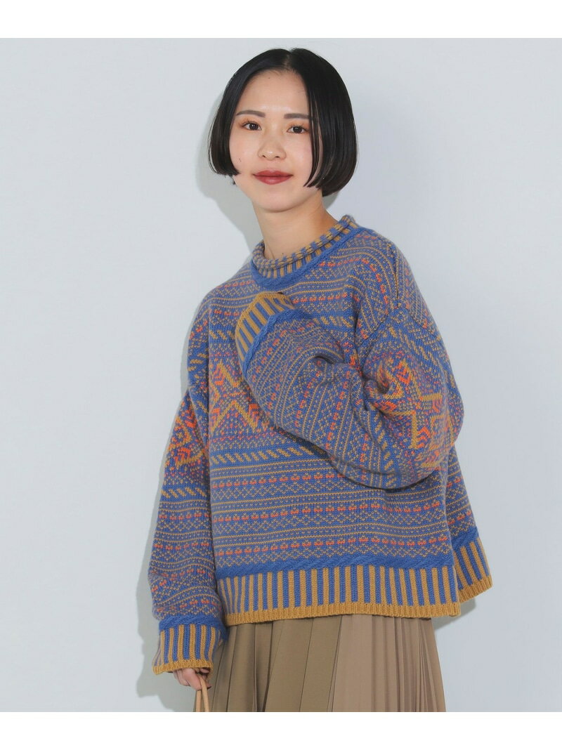 ヴィンテージ風 ジャカード ニット(手洗い可能) BEAMS HEART WOMEN ビームス ハート トップス ニット ブルー ホワイト イエロー【送料無料】[Rakuten Fashion]のサムネイル