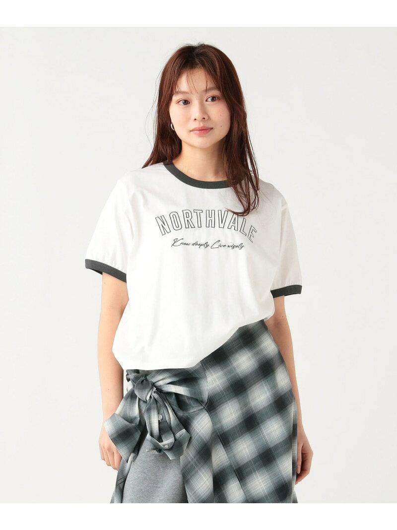 乐天商城 - リンガー ロゴ Tシャツ BEAMS HEART WOMEN ビームス ハート トップス カットソー・Tシャツ ホワイト グレー【送料無料】[Rakuten Fashion]