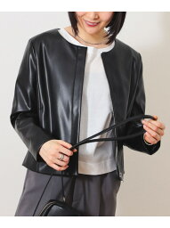 ビームス ノーカラージャケット レディース 【SALE／30%OFF】BEAMS HEART / ノーカラー フェイクレザー ブルゾン BEAMS HEART WOMEN ビームス ハート ジャケット・アウター ブルゾン・ジャンパー ブラック ベージュ グレー ブラウン【RBA_E】【送料無料】[Rakuten Fashion]