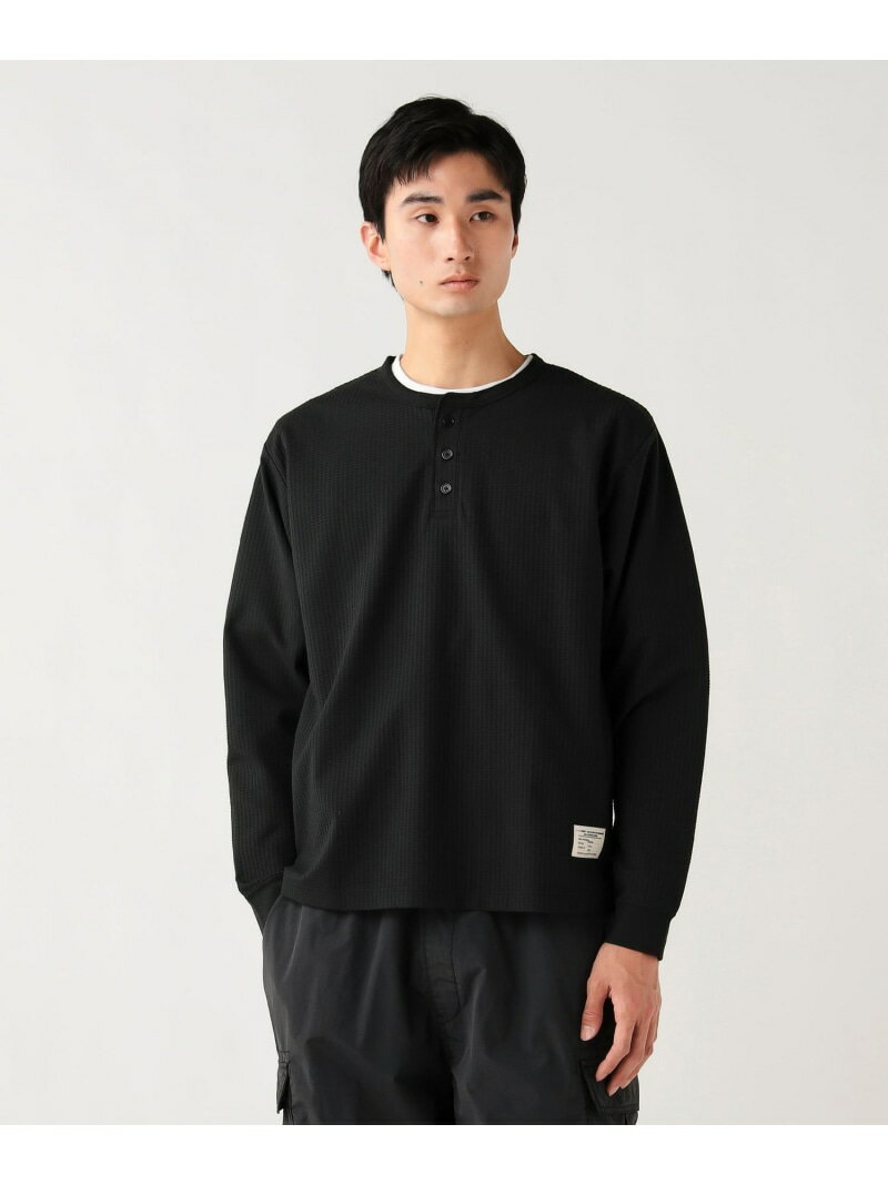 樂天商城 - ポリエステル ワッフル ヘンリーネック カットソー BEAMS HEART MEN ビームス ハート トップス カットソー・Tシャツ ブラック ホワイト【送料無料】[Rakuten Fashion]