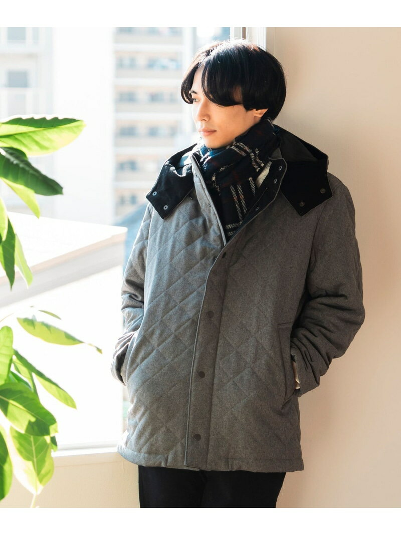 BEAMS HEART|フーディースタンド キルト コート|メンズ アウター キルティングコート|フード着脱可能 2WAY コーデュロイ切替|ビジネス カジュア...