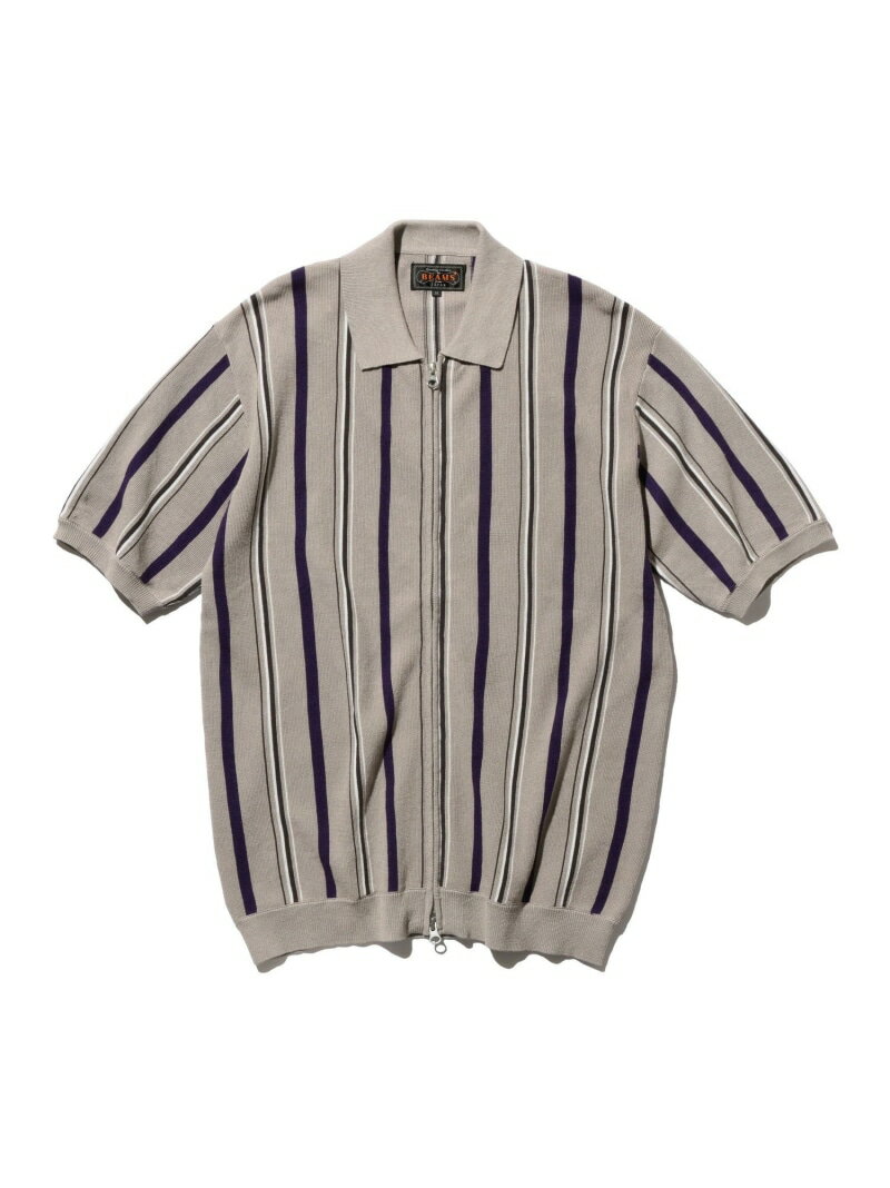 【SALE／50%OFF】BEAMS PLUS｜ストライプ ジップ ニット ポロシャツ 25SS BEAMS PLUS ビームス メン トップス ポロシャツ グレー ブラック ブラウン イエロー【RBA_E】【送料無料】[Rakuten Fashion]のサムネイル