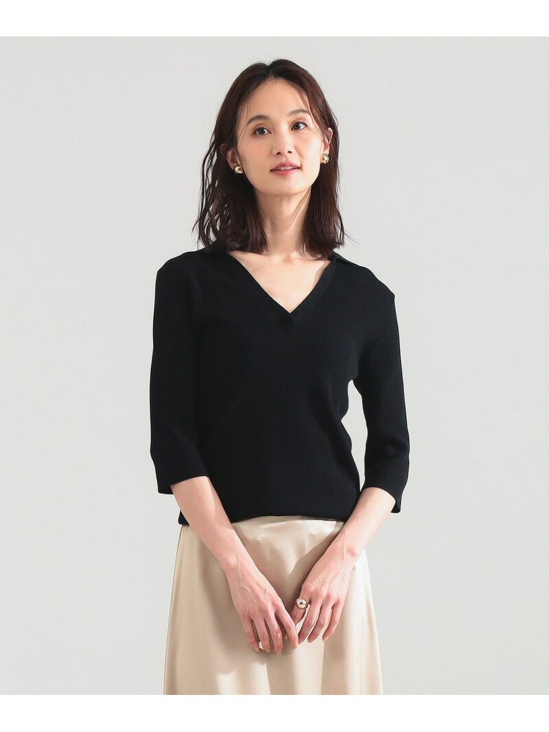 乐天商城 - 16ゲージ コットン スキッパー ニット Demi-Luxe BEAMS デミルクス ビームス トップス ニット ブラック【送料無料】[Rakuten Fashion]