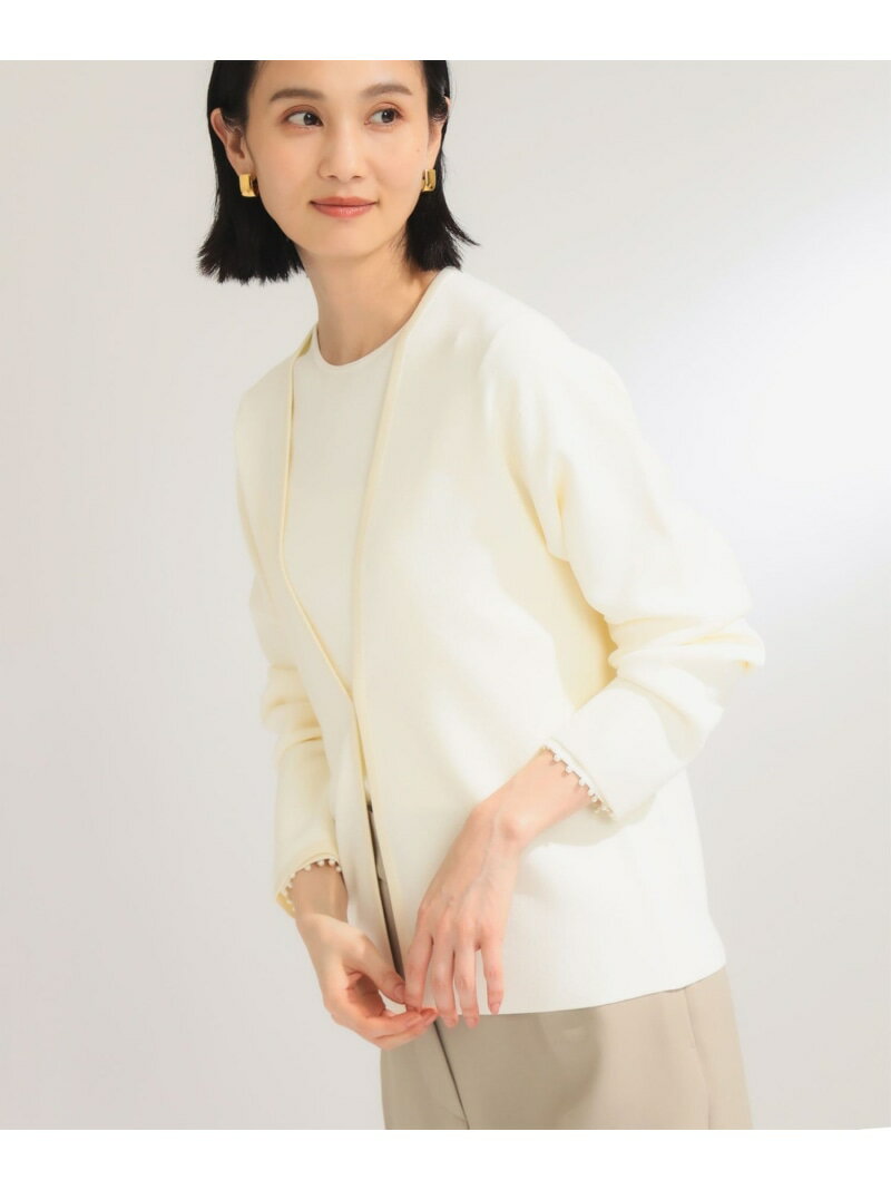 アセテート ナイロン カーディガン Demi-Luxe BEAMS デミルクス ビームス トップス カーディガン ホワイト ブラック【送料無料】[Rakuten Fashion]