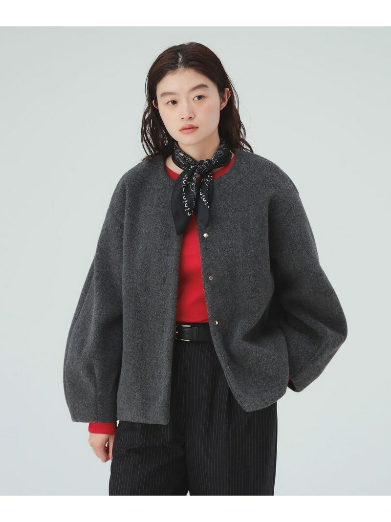 メランジ ノーカラー ジャケット 26AW 秋新作 冬アウター 防寒 軽量 BEAMS HEART WOMEN ビームス ハート ジャケット・アウター ブルゾン・ジャンパー ホワイト グレー【送料無料】[Rakuten Fashion]