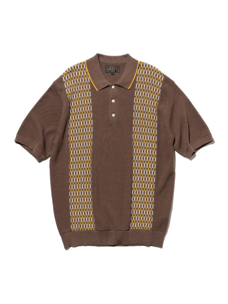 Knit Polo Front Stripe Jacquard BEAMS PLUS ビームス メン トップス ポロシャツ グリーン ネイビー ブラウン【送料無料】[Rakuten Fashion]