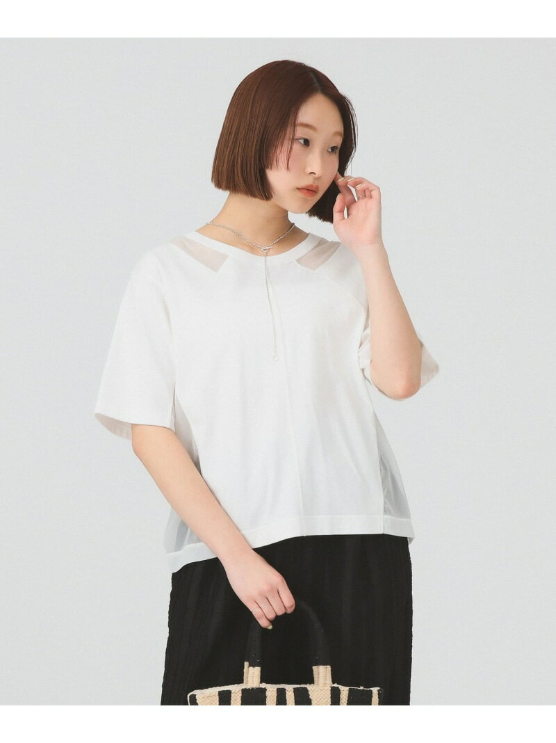 樂天商城 - シアー キリカエ クルーネック Tシャツ Ray BEAMS ビームス ウイメン トップス カットソー・Tシャツ ホワイト ブラック【送料無料】[Rakuten Fashion]